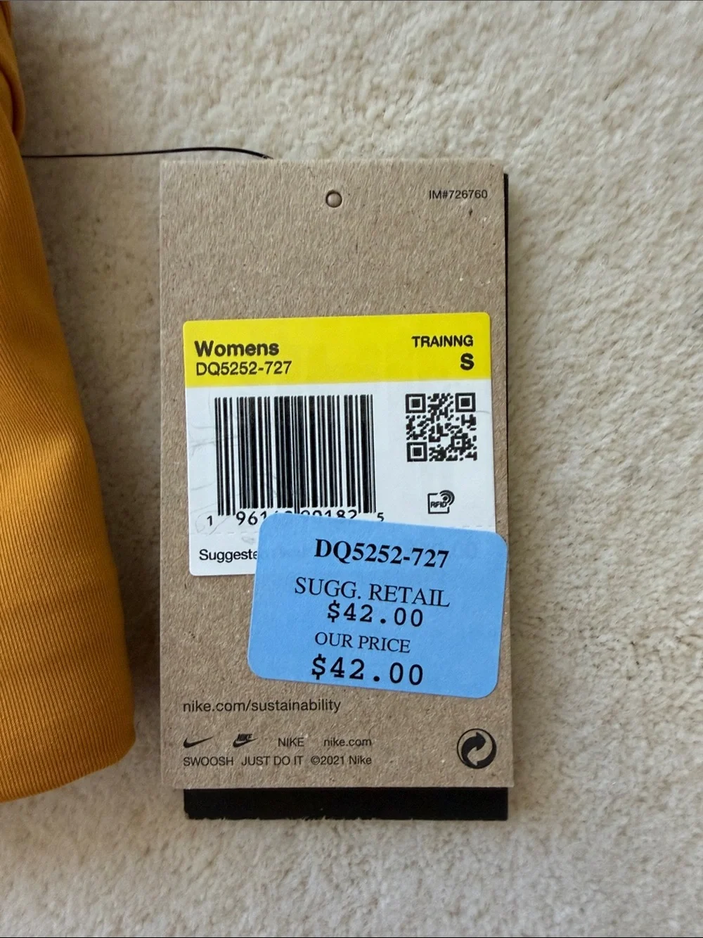 Nike Mustard Yellow Racerback Sports Bra